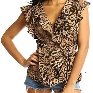 LAST 1! Leopard Ruffle Wrap Top